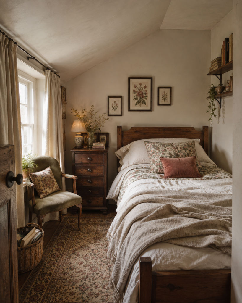 Dormitorio cálido y rústico