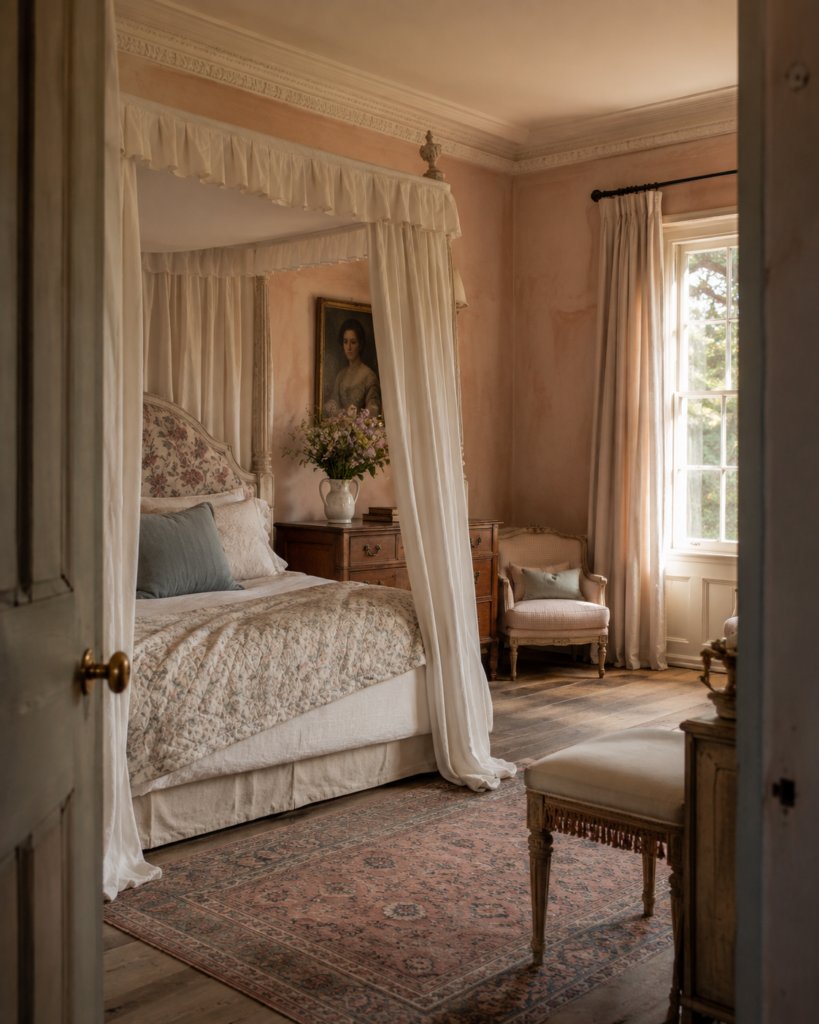 Dormitorio romántico con dosel