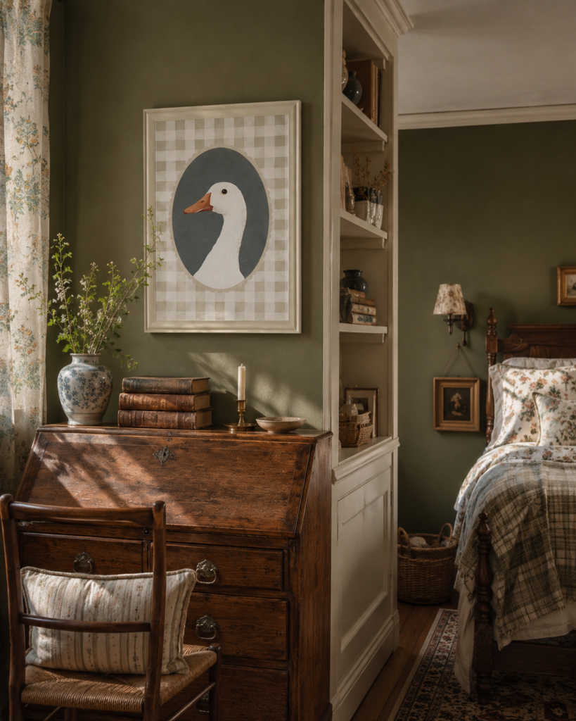 Dormitorio acogedor con el cuadro del pato